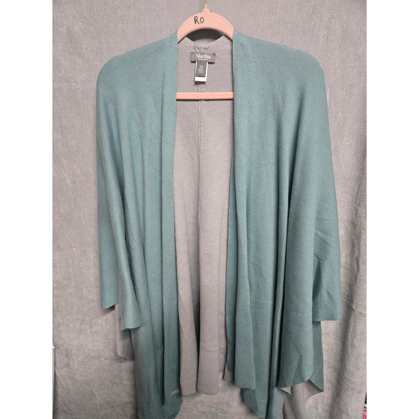 Martha Stewart Womens Teal Blue Open Front Knit Cardigan Wrap OS Plus