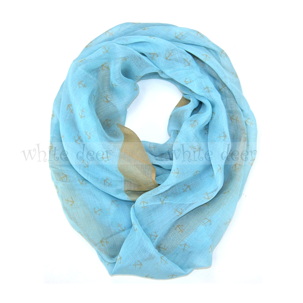 Anchor Hook Print Block Circle Loop Wrap Infinity Scarf Casual Fashion Cute