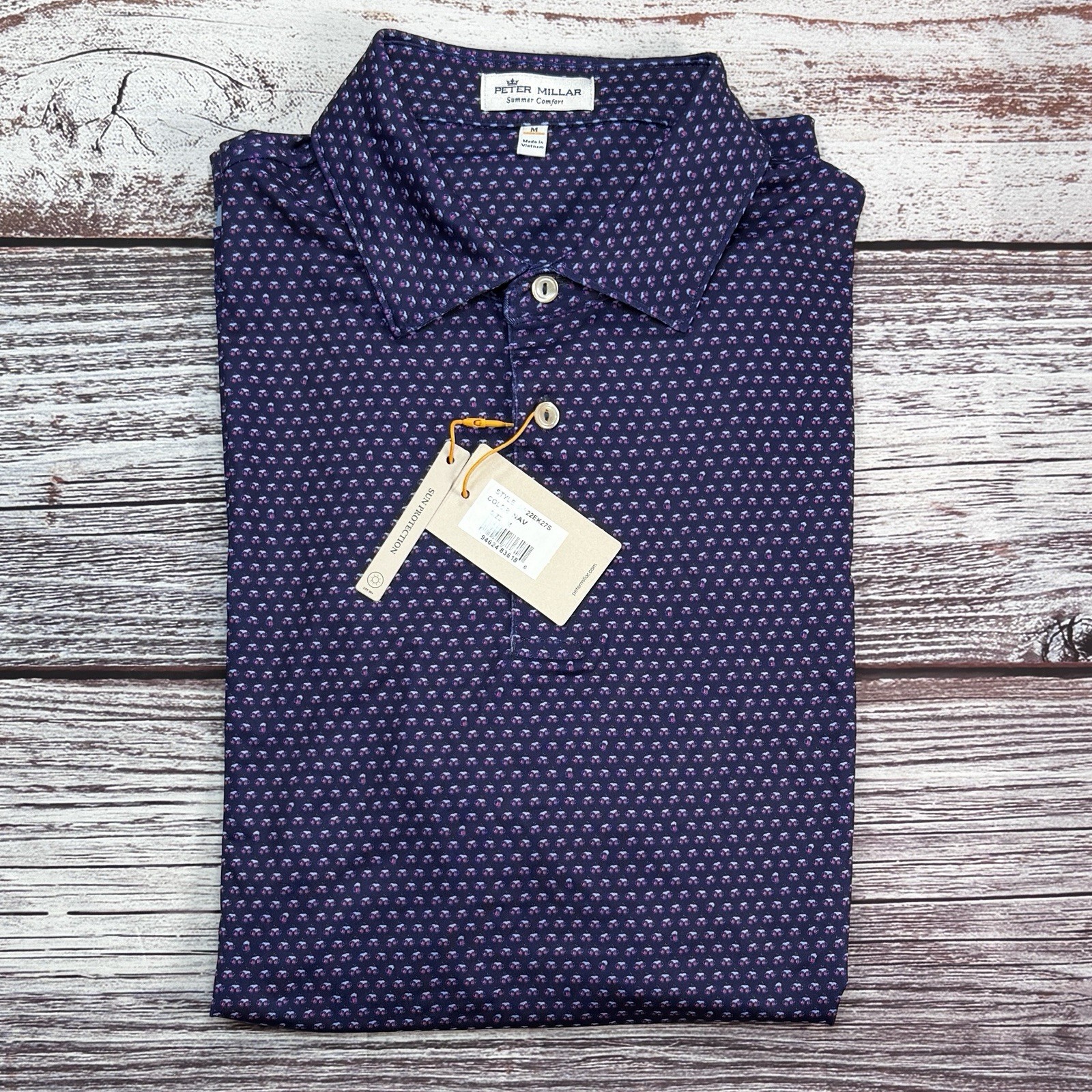 PETER MILLAR Beer Pint SUMMER COMFORT Golf Shirt Polo NAV Blue/ Purple – MEDIUM