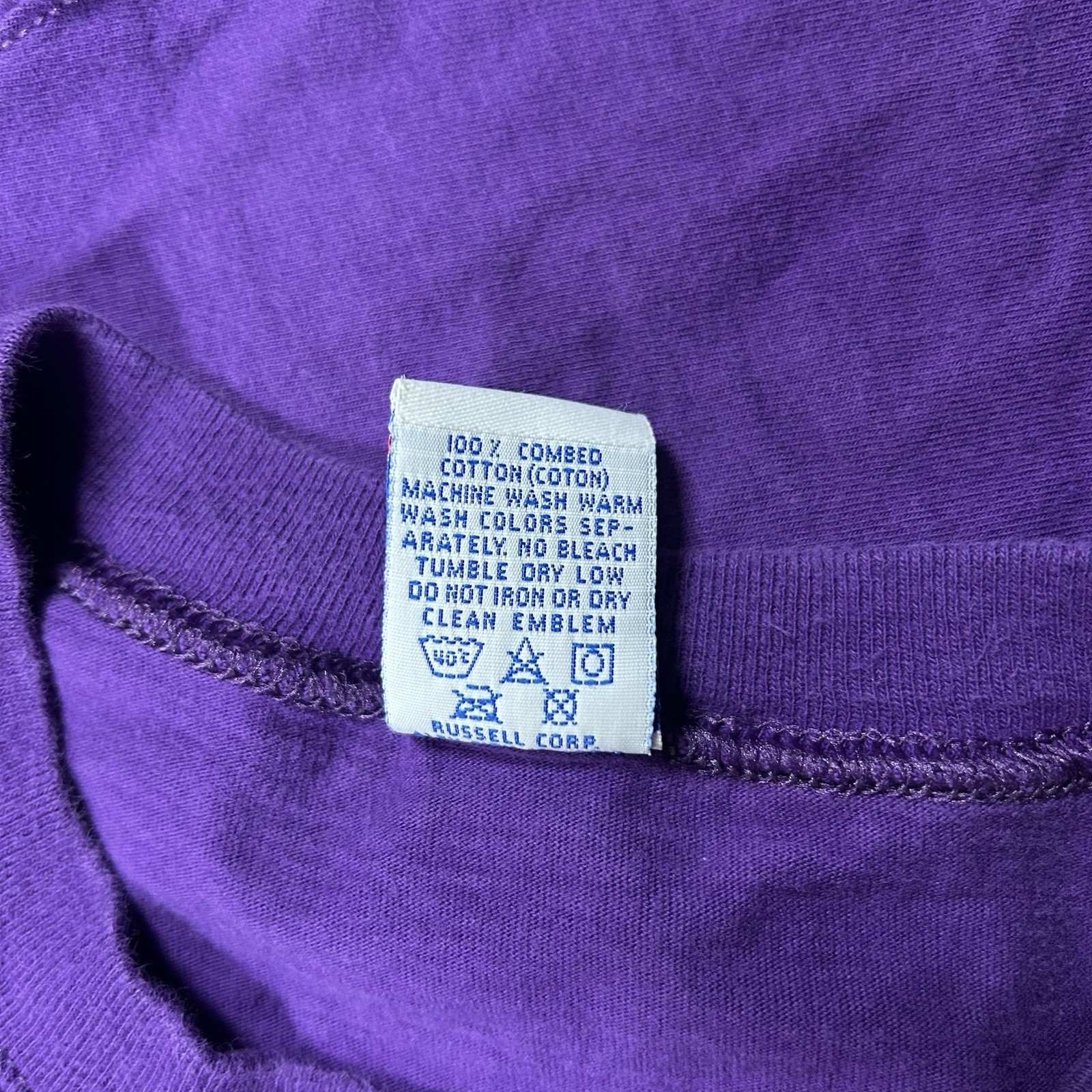 Vintage 90s Russell Athletic Blank Pocket Tee Purple Made in USA Cotton Men’s XL