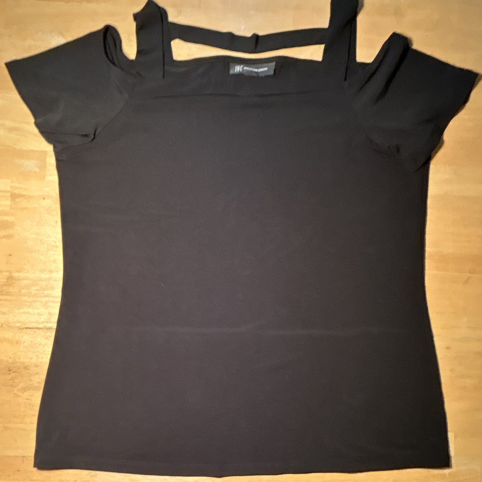 INC International Concepts Women’s Black Square Neck Cold Shoulder Top L