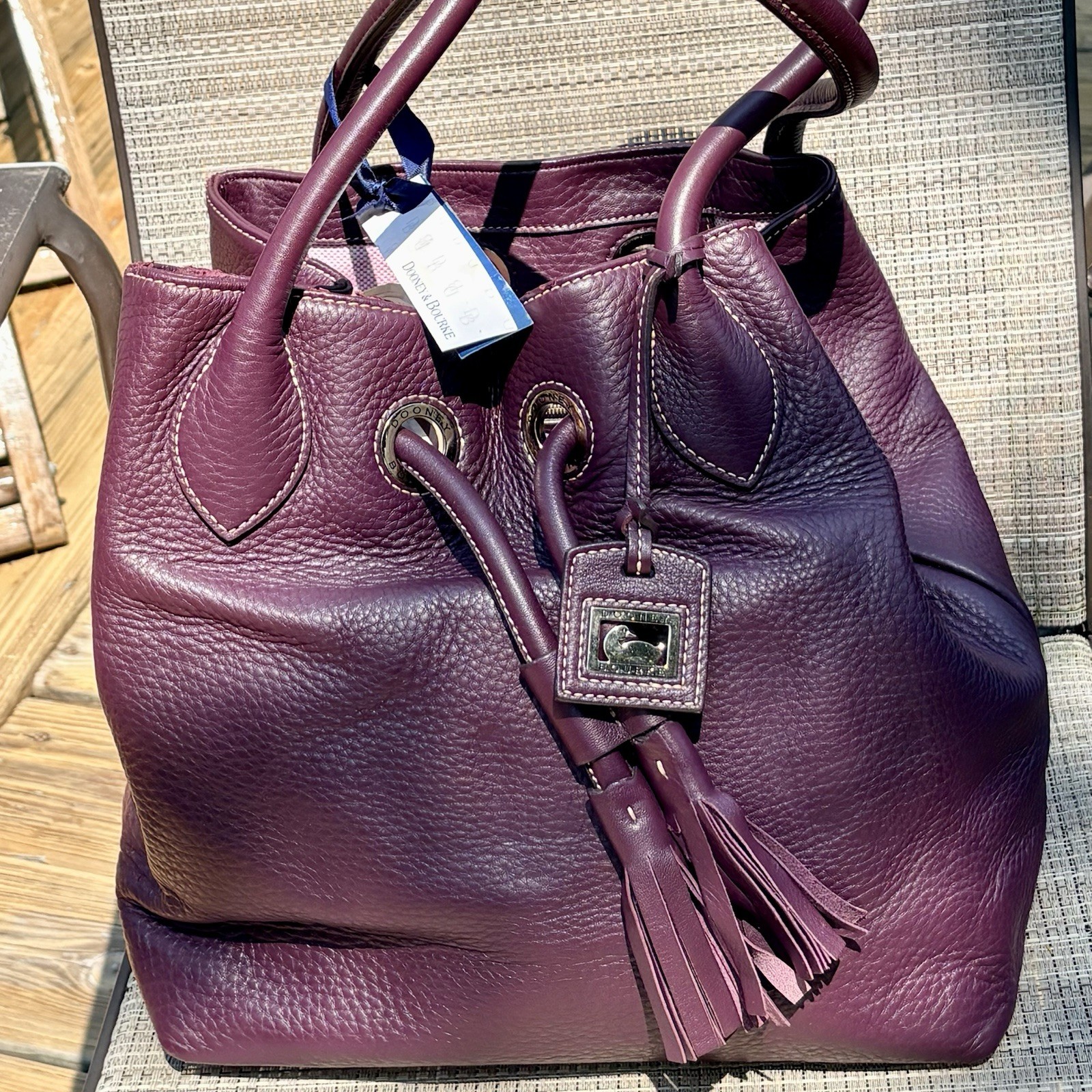 NWT Dooney & Bourke Handle Grommet Drawstring Bag Grape Purple Leather 2P770 GP