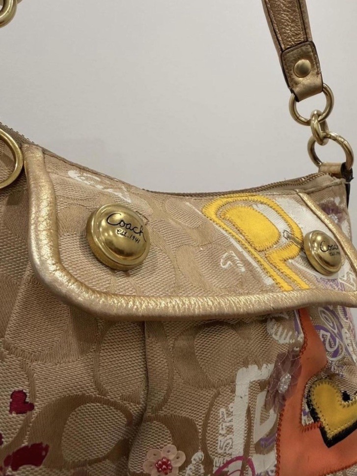 Coach Poppy Signature Monogram Sequin Applique Small Shoulder Bag Zip