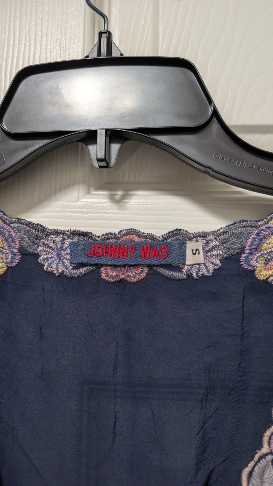 Johnny Was Petunia Georgette navy Blue floral embroidered tunic Size Small S