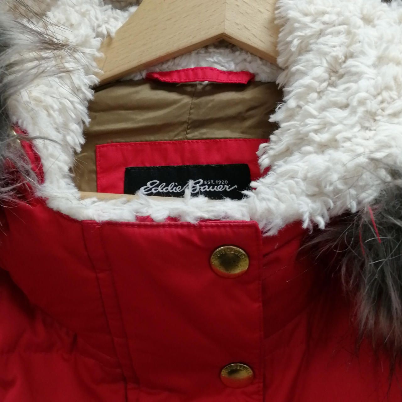 EDDIE BAUER Boa Hooded Down Jacket Red PL Immaculate Used