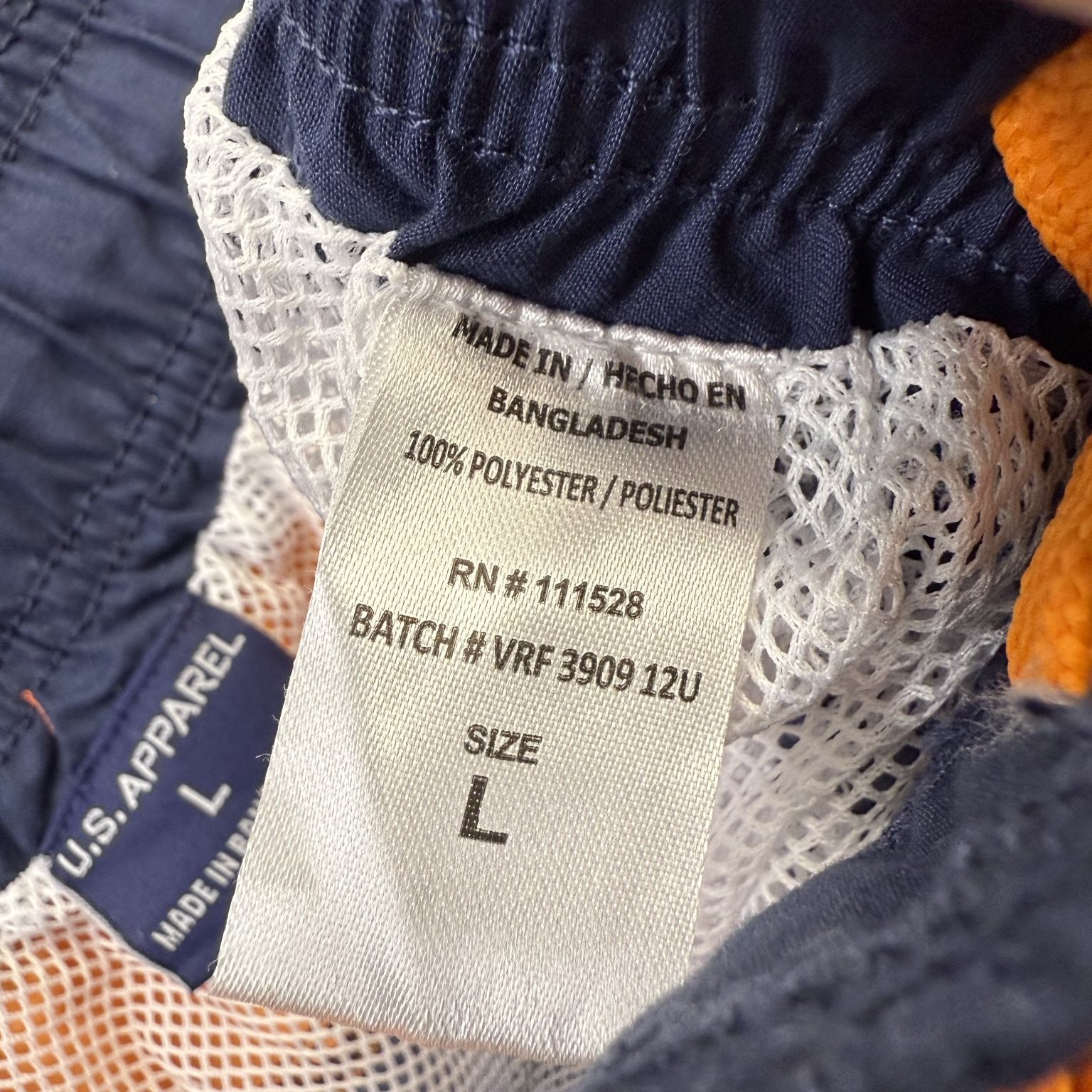 U.S. Apparel Men’s Swim Trunks Navy Orange Large Polyester Quick-Dry