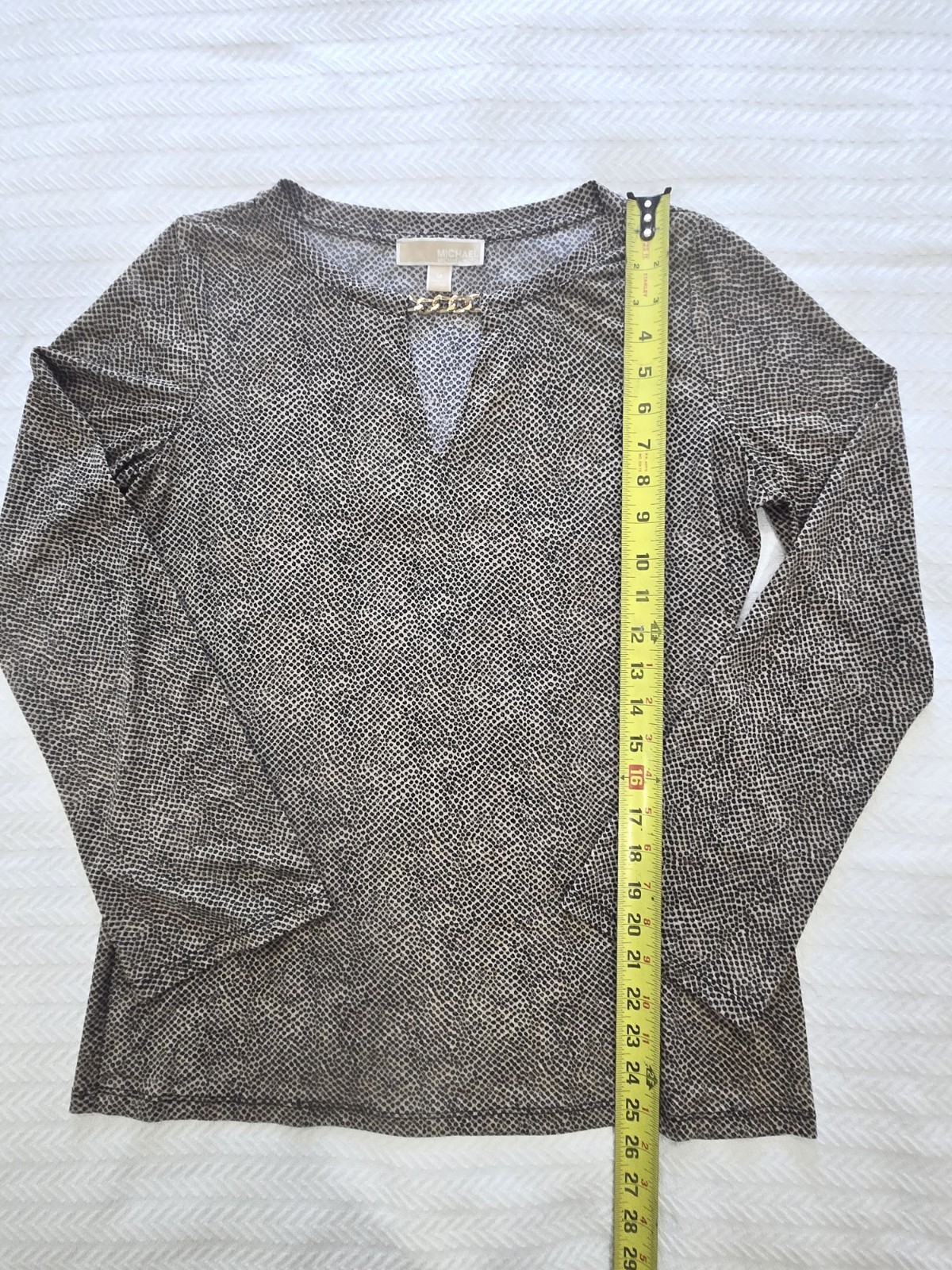 Michael Kors Gold Chain Slit Neck Animal Print Top Blouse Long sleeves Size M