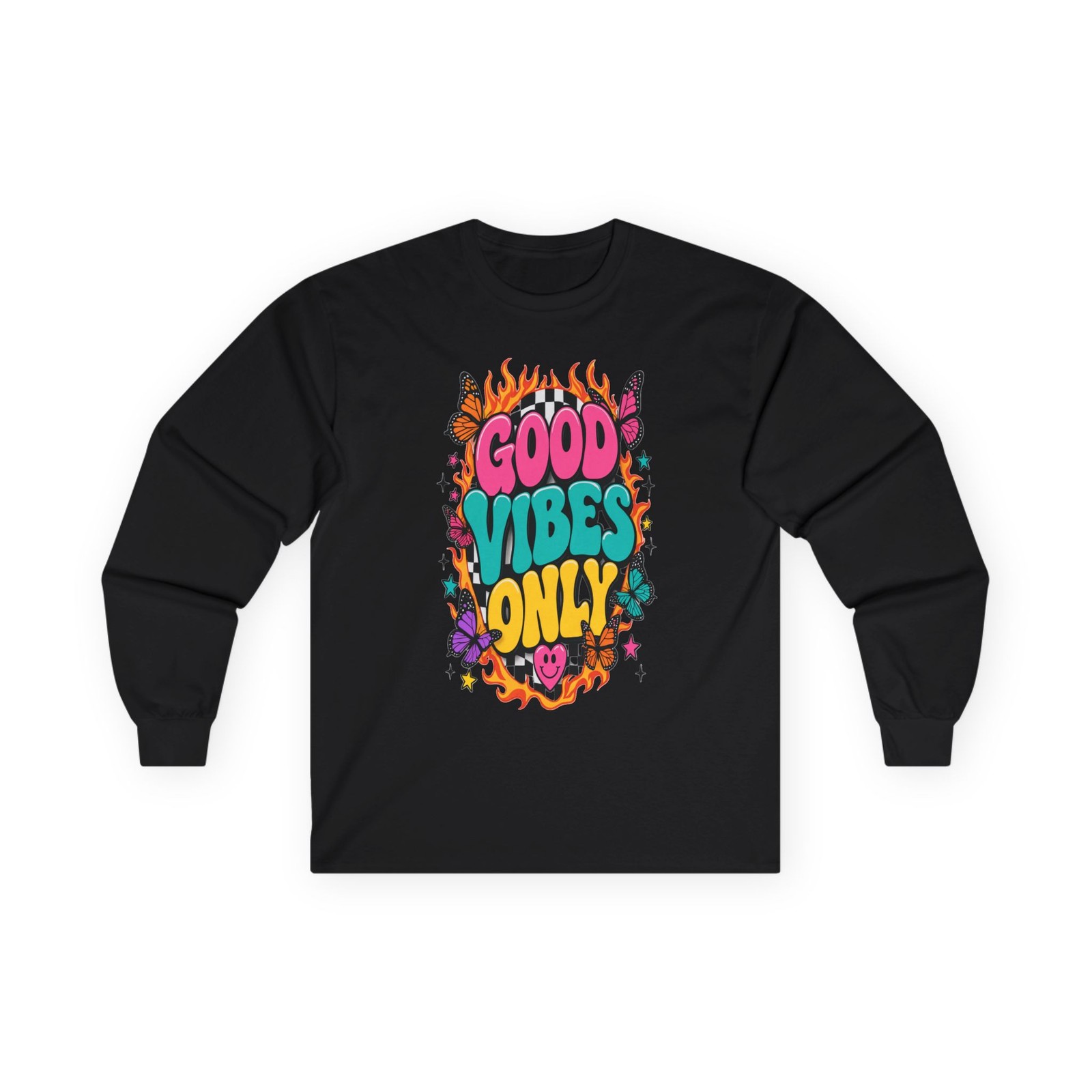 Good Vibes Only Long Sleeve Tee Positive Energy Unisex Made in USA