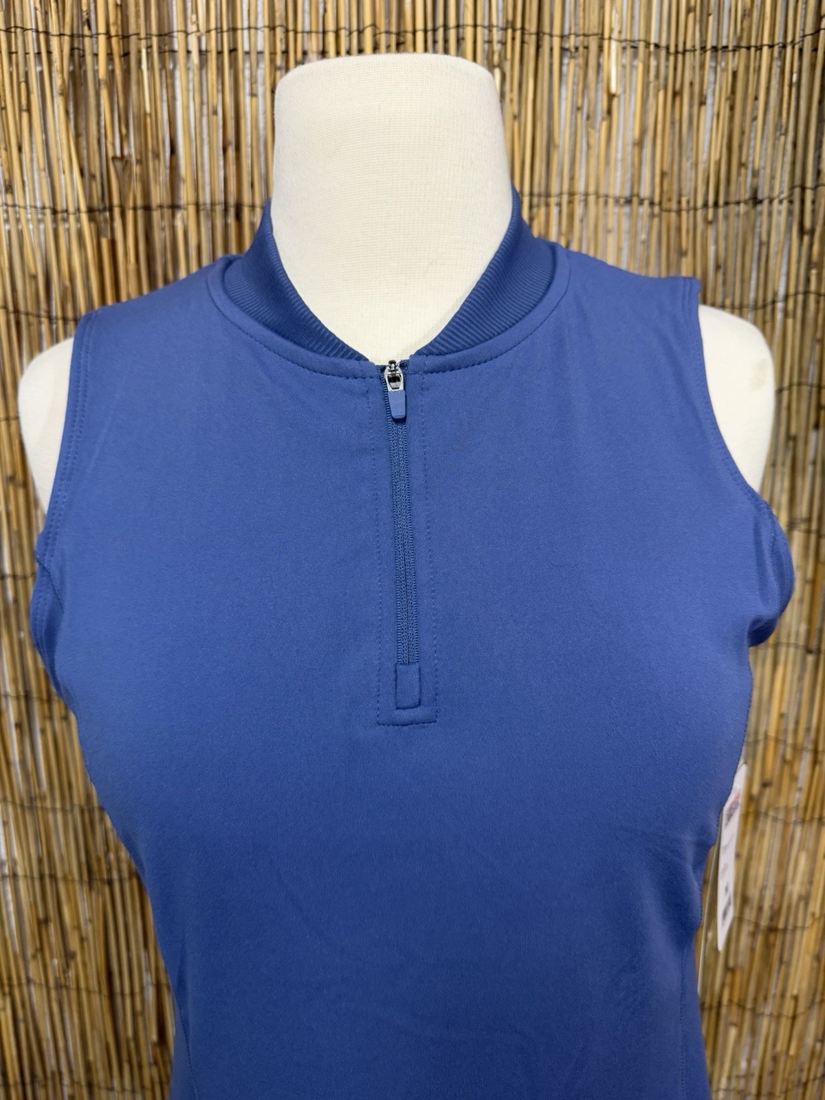 32 Degrees Blue Solid Shift Sleeveless Mock Neck Half-Zip Pockets Stretch M