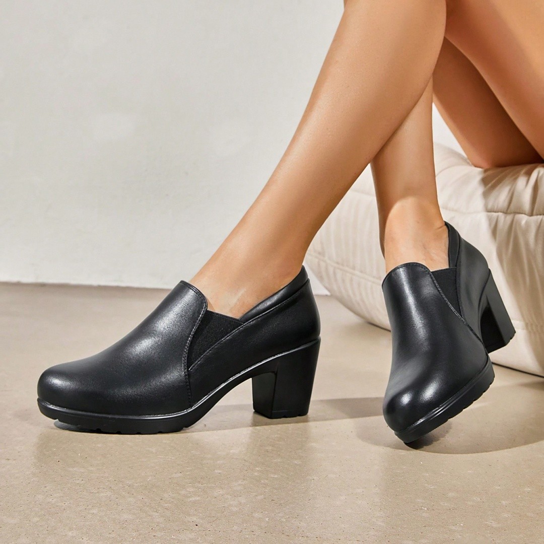 Women Dress Pump Shoes Low Chunky Block Heel Slip On Work Office Business Shoes~