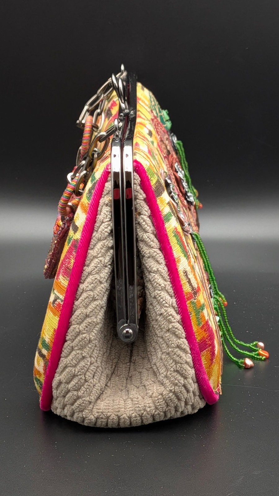 Mary Frances Embellished Frame Clutch Bag Beaded Floral Appliqué Textile Purse