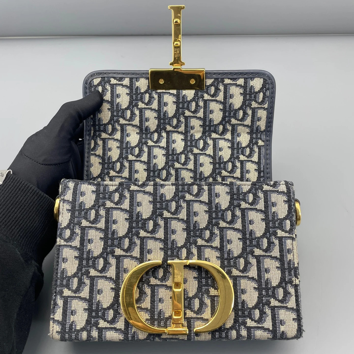 Dior 30 Montaigne Mini Box Bag Beige Navy Oblique (ym051726c3r)