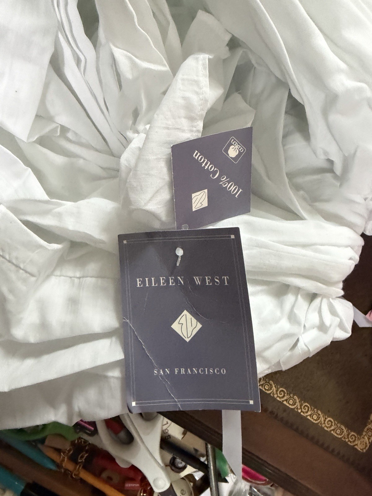 New Eileen West 100% Cotton Nightgown P White Long Sleeve Prarie 53” USA NWT
