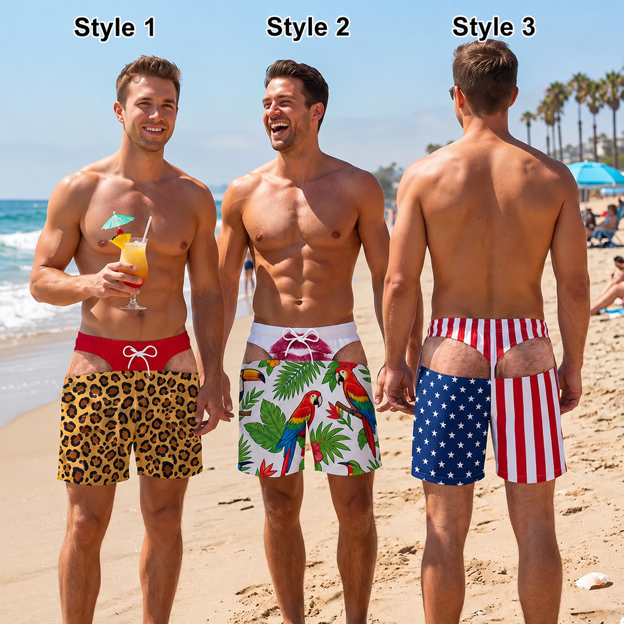 Funny Men’s Swim Trunks, Custom Fake Underwear Beach Shorts Size S-5XL