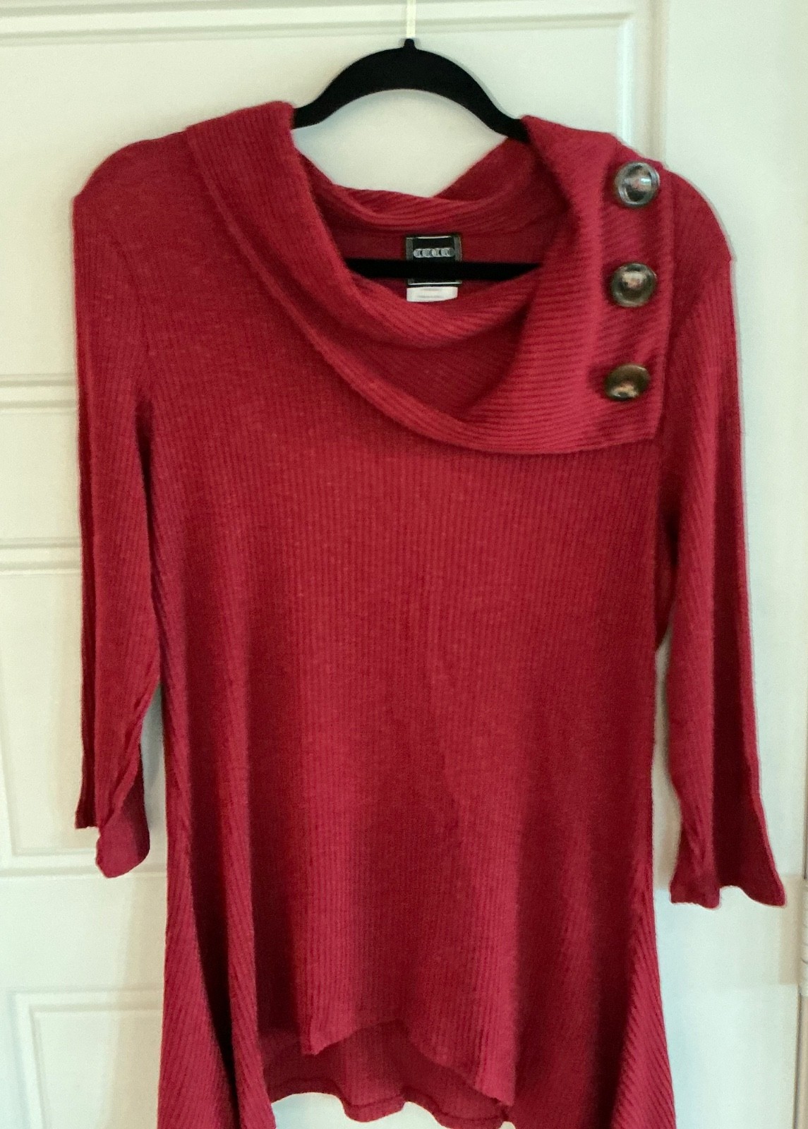 Coco Bianco Woman’s Extra Large Burgundy Button Decor Cowl Neck Tunic Top NWT