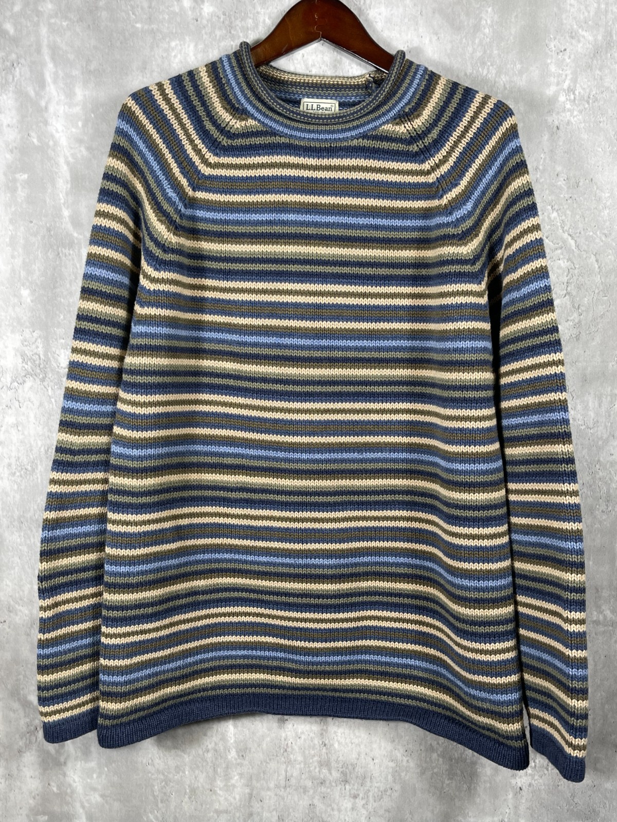 L.L.Bean Sweater Mens XLT Striped Roll Neck Cotton Pullover Outdoors Casual