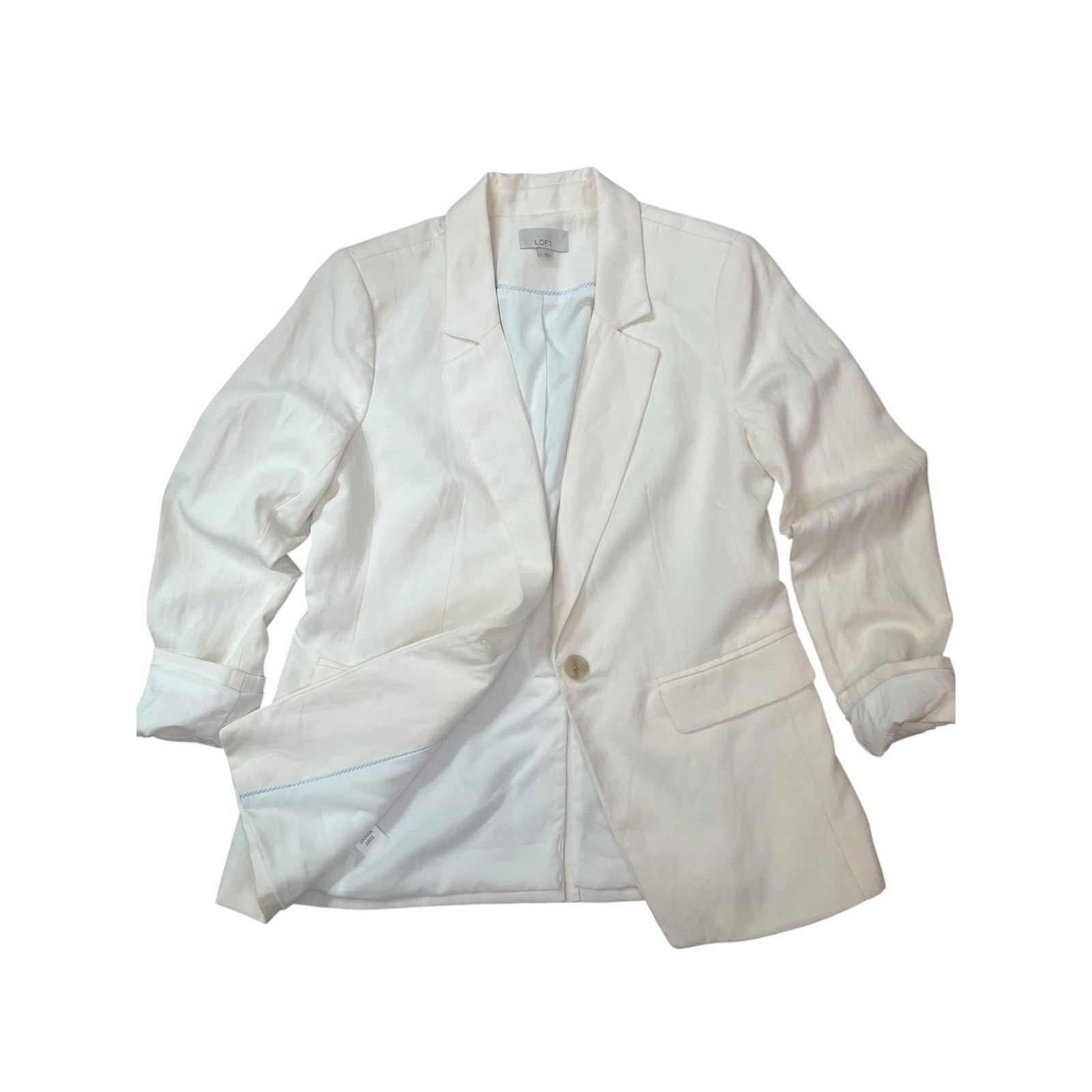 Loft Slub Tailored Linen Blend Blazer Size 4 Ivory Preppy Euro Summer Preppy