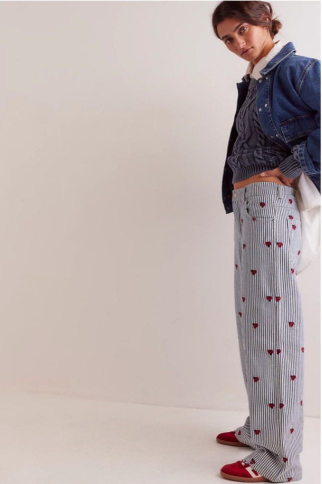 WE THE FREE Bugged Out Straight-Leg High Rise Railroad Stripe Denim Jeans 31