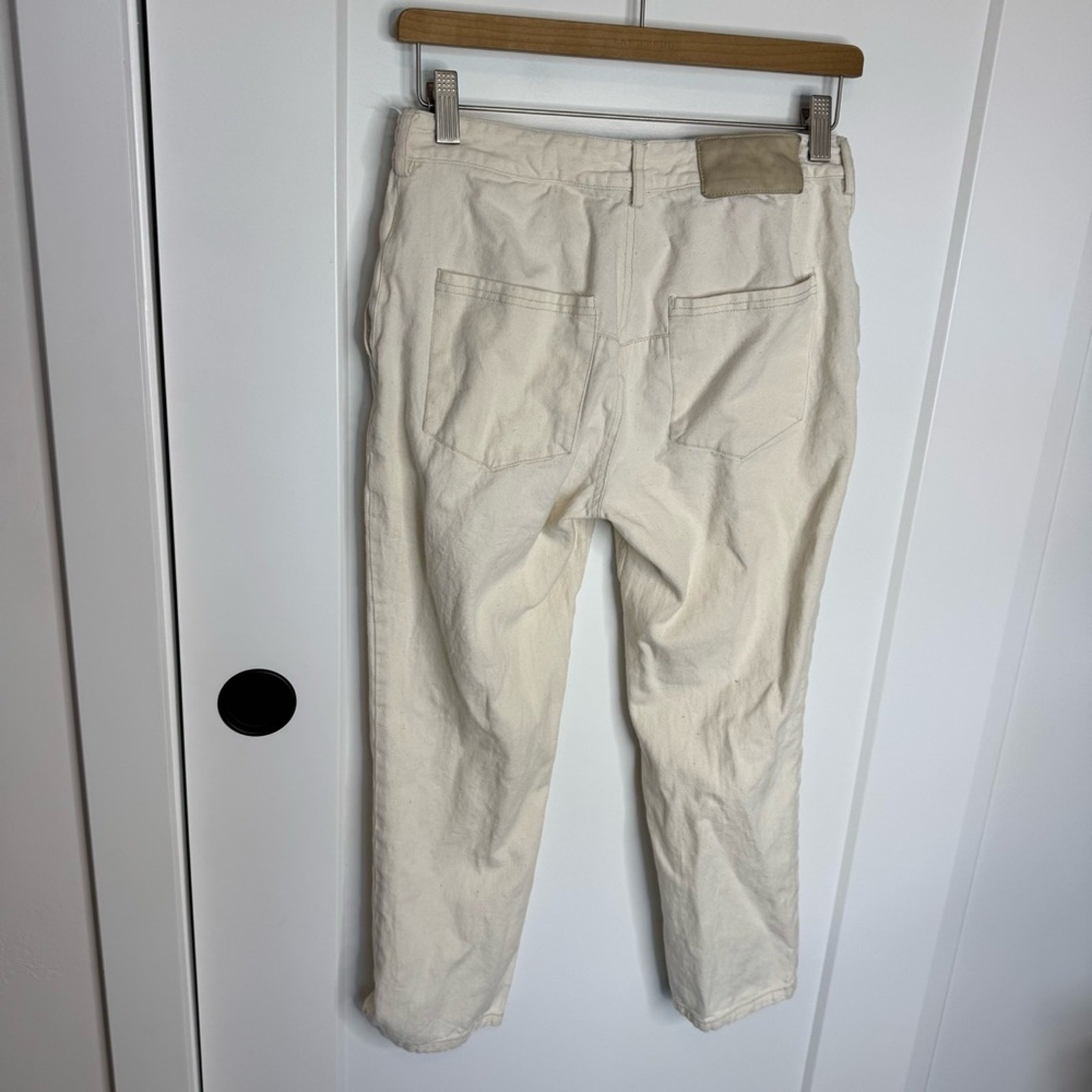 Kallmeyer Cream Cotton Denim High Rise Crop Straight Leg Relaxed Fit Jeans 6
