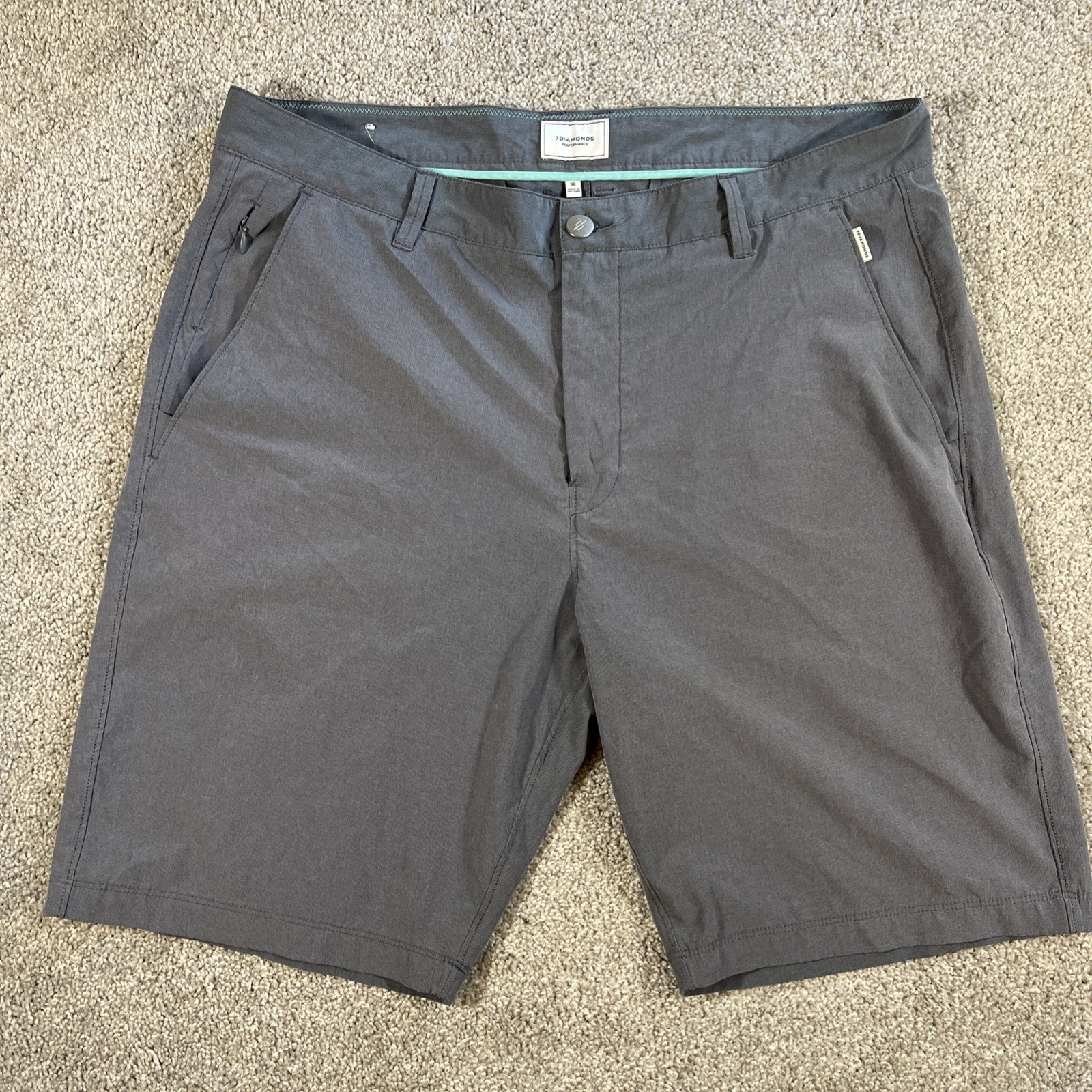 7 Diamonds Men’s Performance Shorts 38 Gray Golf Walking Hiking Flat Front