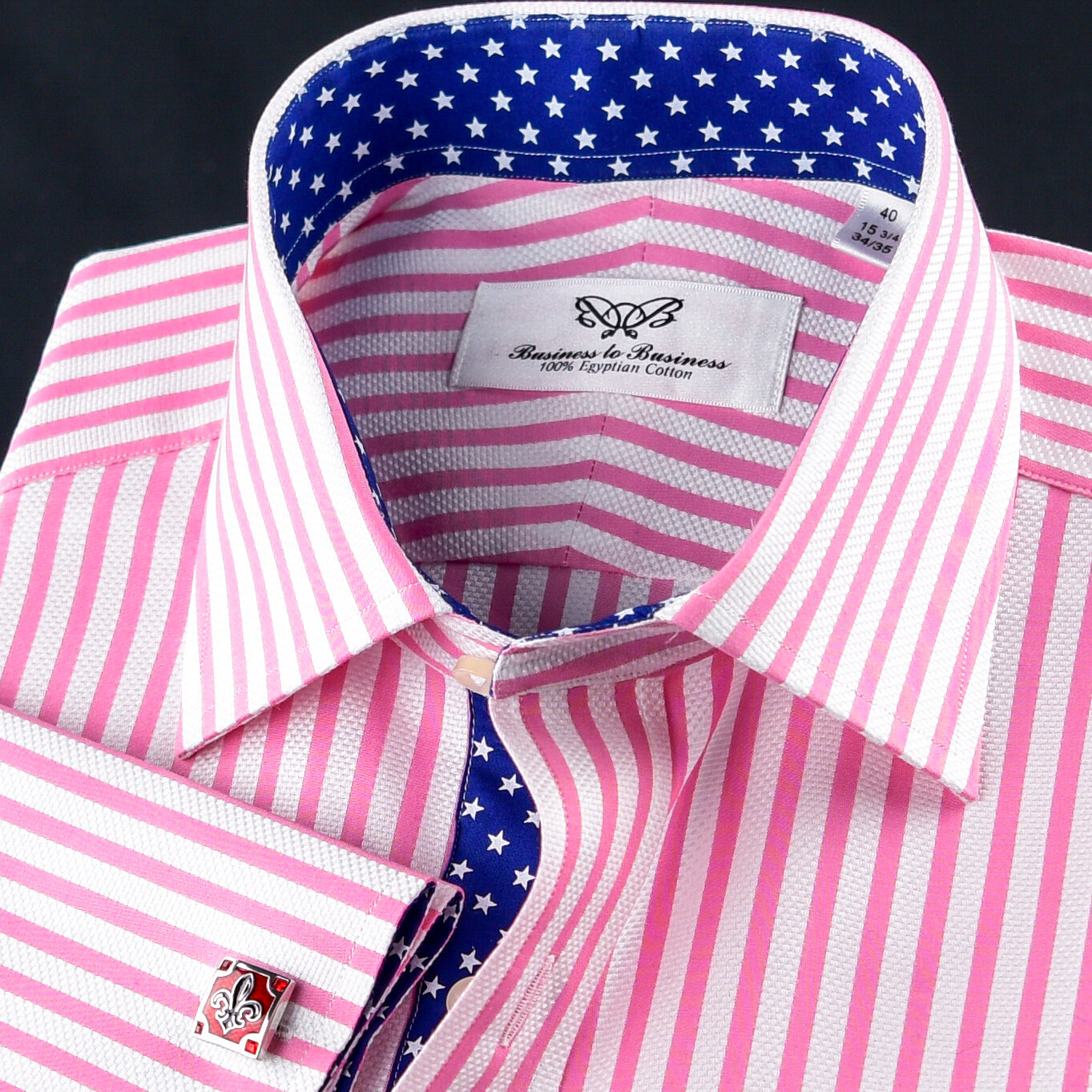 Pink Stripe Formal Business With Blue Stars Inner Lining Professional BossDress