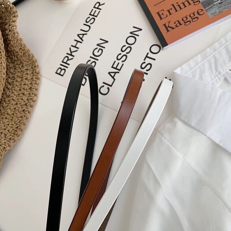 Women Ladies Skinny Dressy black White Leather Belt Tie Waistband 4 Colors