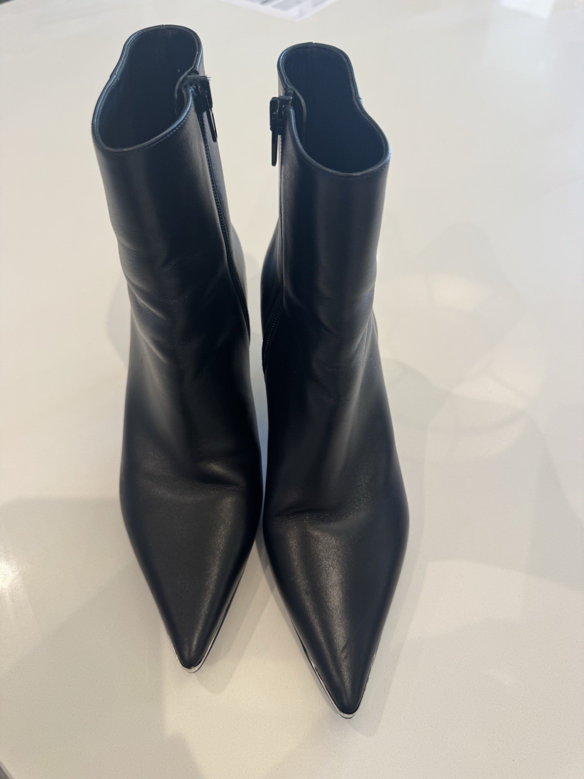 Celine Black Leather Ankle Bootie Pointed Toe Zip Stiletto Women’s US 7 EU 37