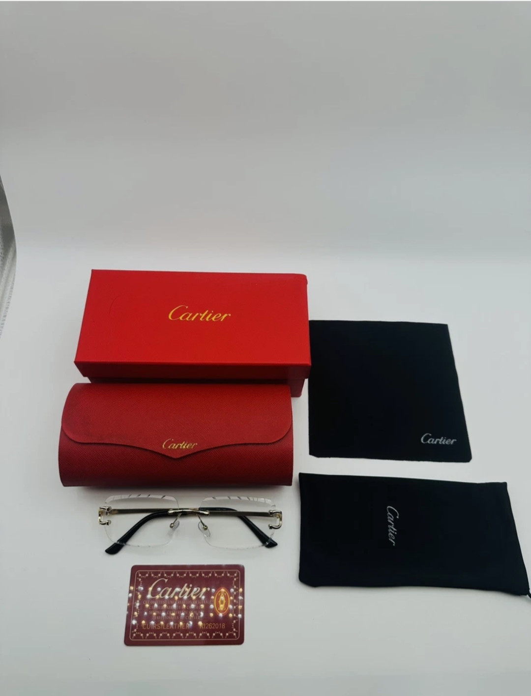 Cartier Big C Diamond Cut Clear Frameless Lens Gold Frame Lens Big Box Edition