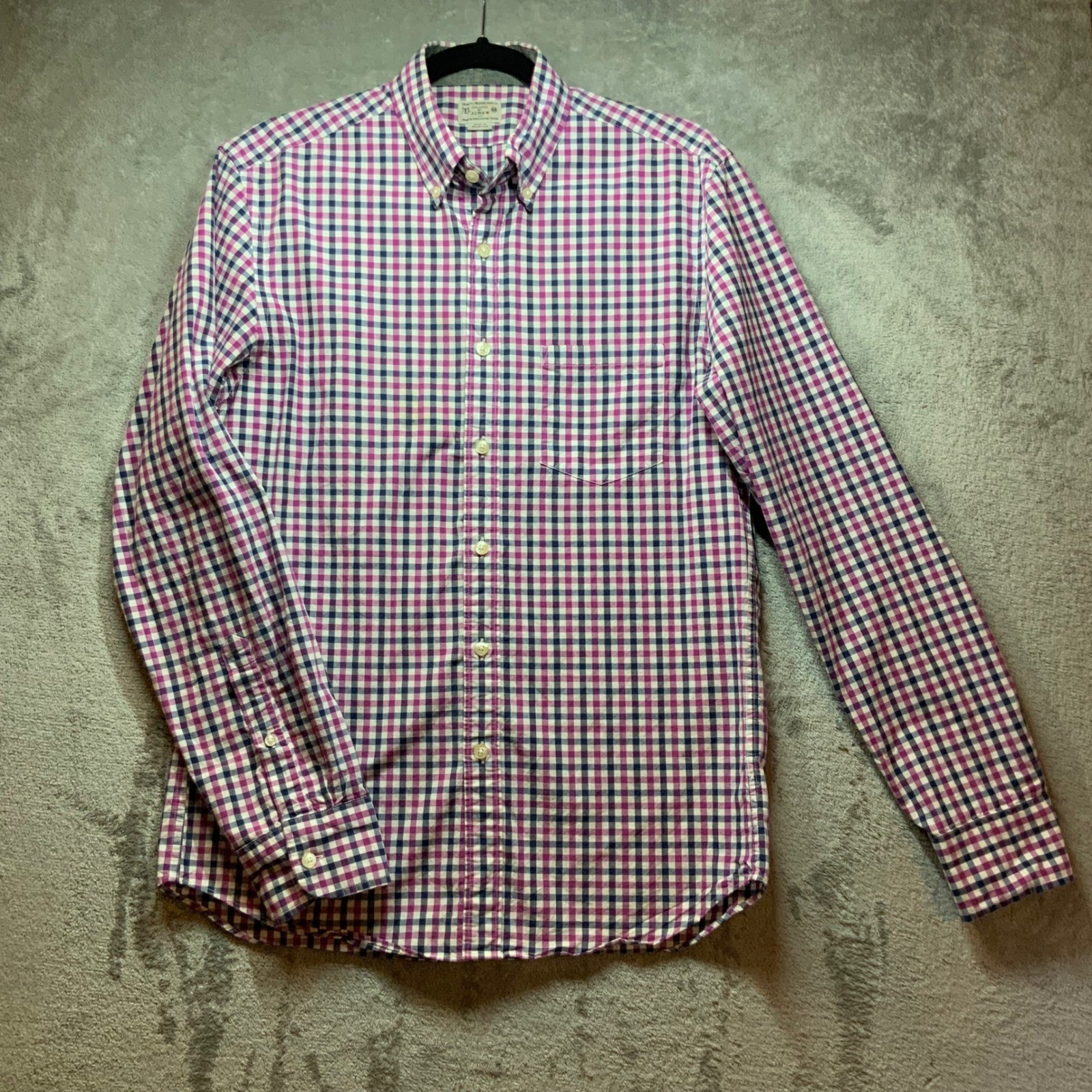 J.Crew Mens Tailored Gingham Check Button Down Shirt Purple Navy White Size M