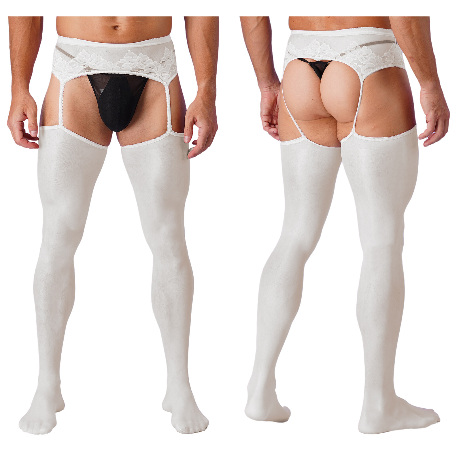 US Men’s See Through Cut Out Crotchless Pantyhose Stretchy Thigh High Stockings