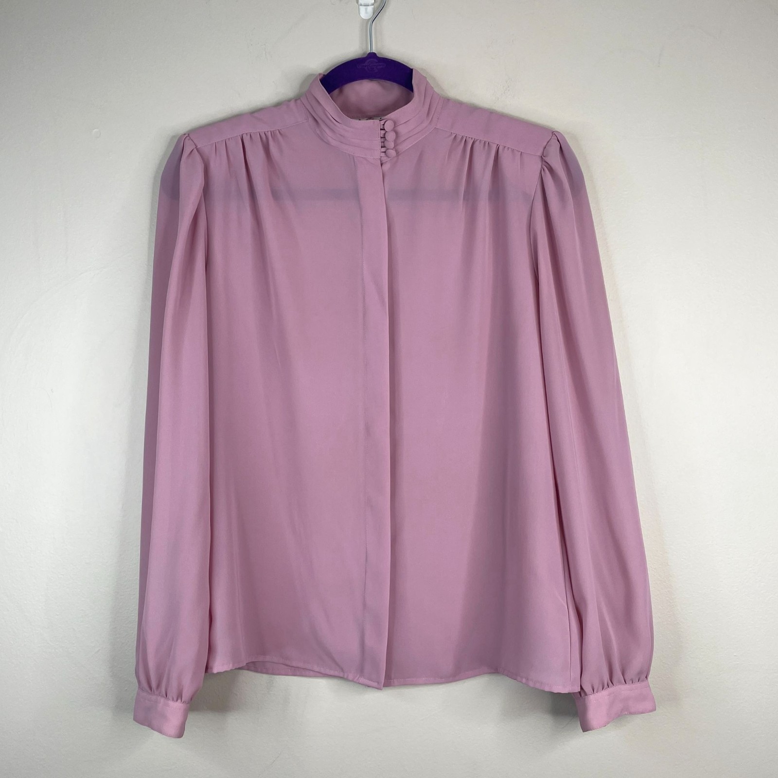 Vintage Top Womens 10 Mauve Romantic High Neck Coquette Dainty Victorian Office
