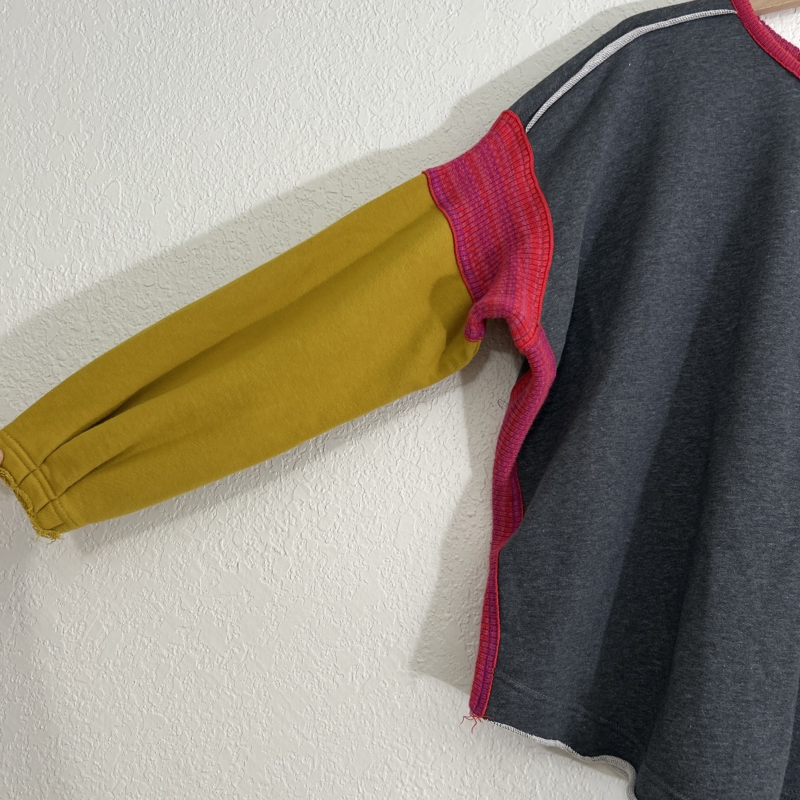 Natural Life Knit Trim Sweatshirt Colorblock Oversized Fit Colorful Boho Sz S M