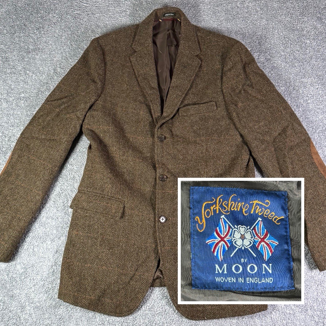 J Crew Yorkshire Tweed Moon Blazer Mens 40L Herringbone Sport Coat Elbow Patches