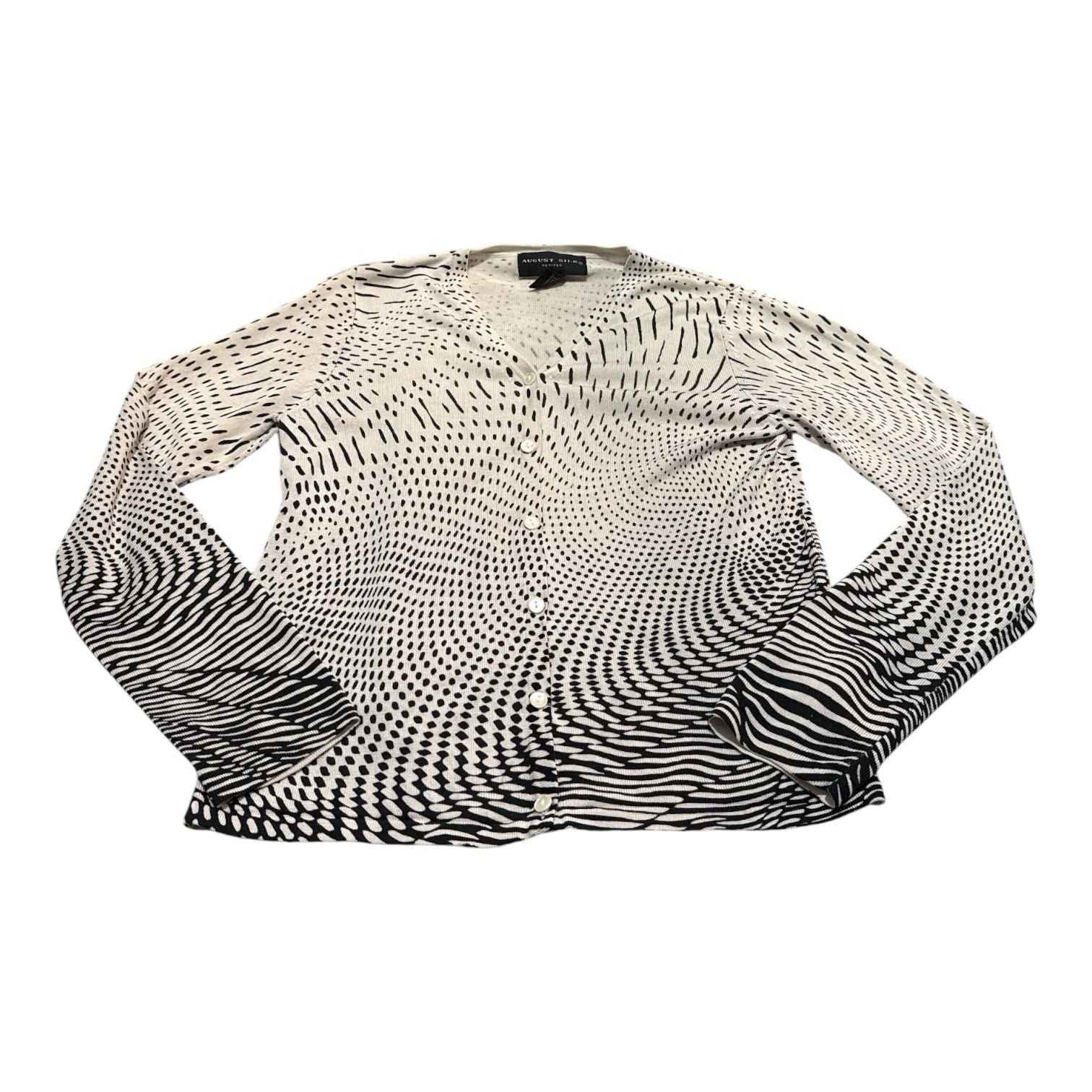 August Silk Cardigan Black And White Abstract 100% Silk