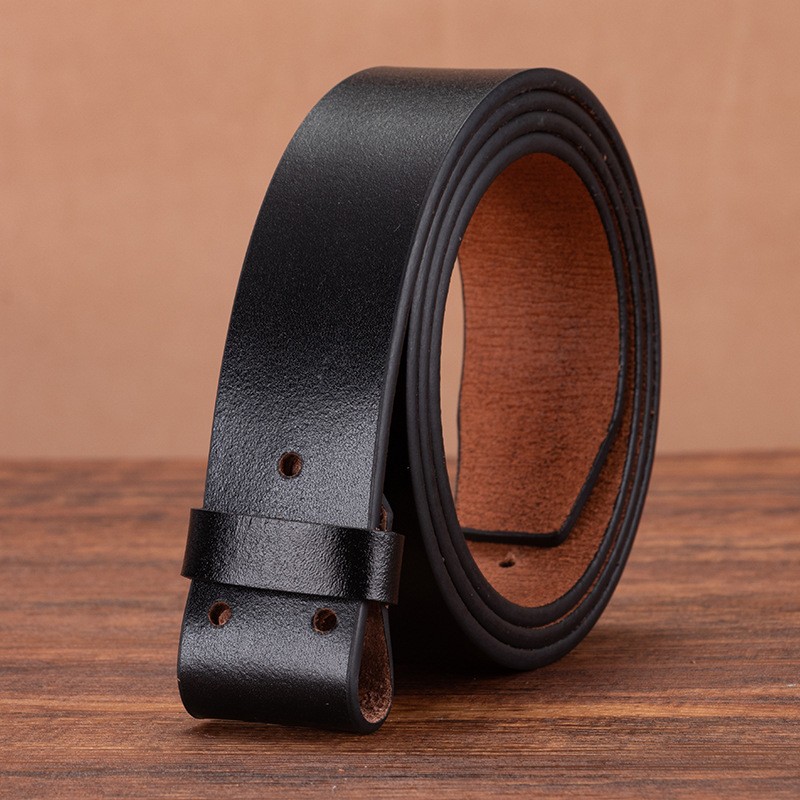 3.5cm Wide Retro Cowhide Men’s Belt Without Buckle Black Adjustable Dress Belt