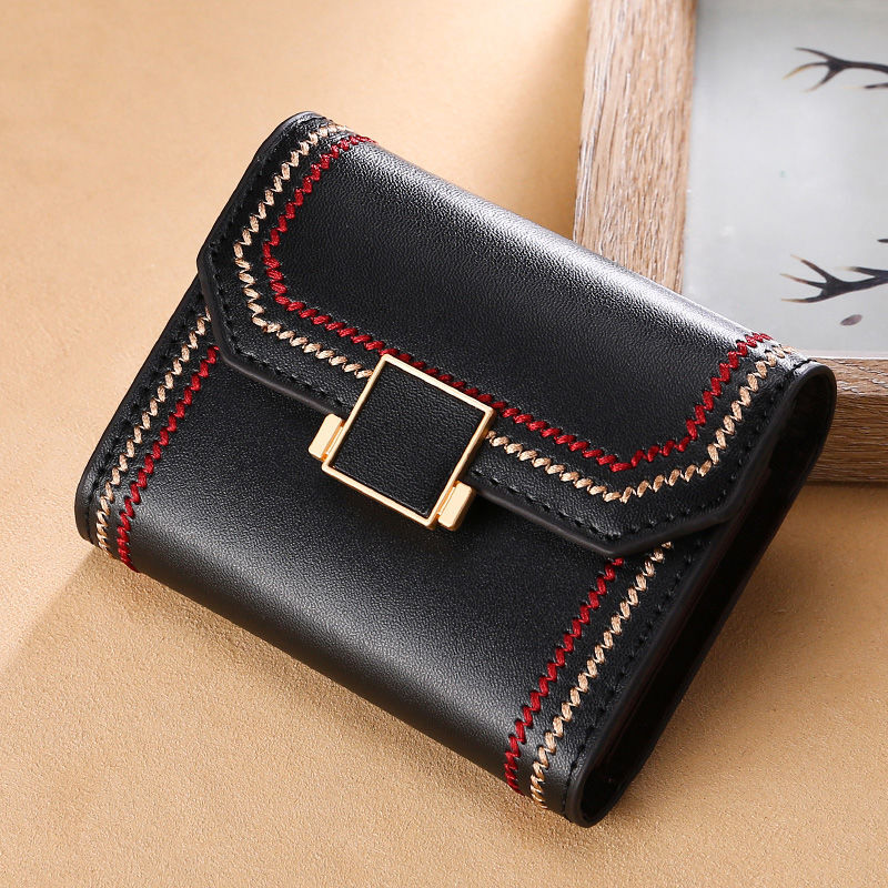 Vintage Womens Small Wallet Cowhide Leather RFID Blk Card Wallet with Hasp Gifts