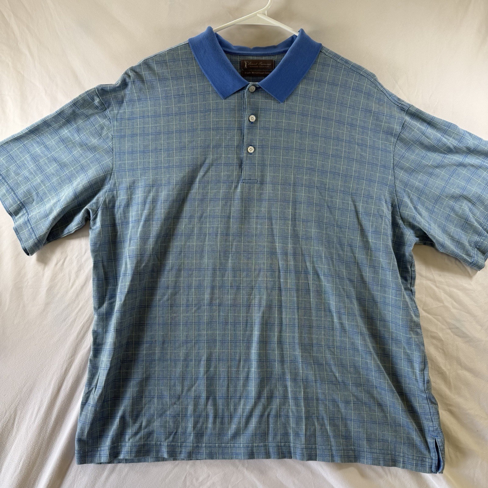Daniel Cremieux Men’s Short Sleeve Blue and Yellow Check Plaid Polo Shirt XL