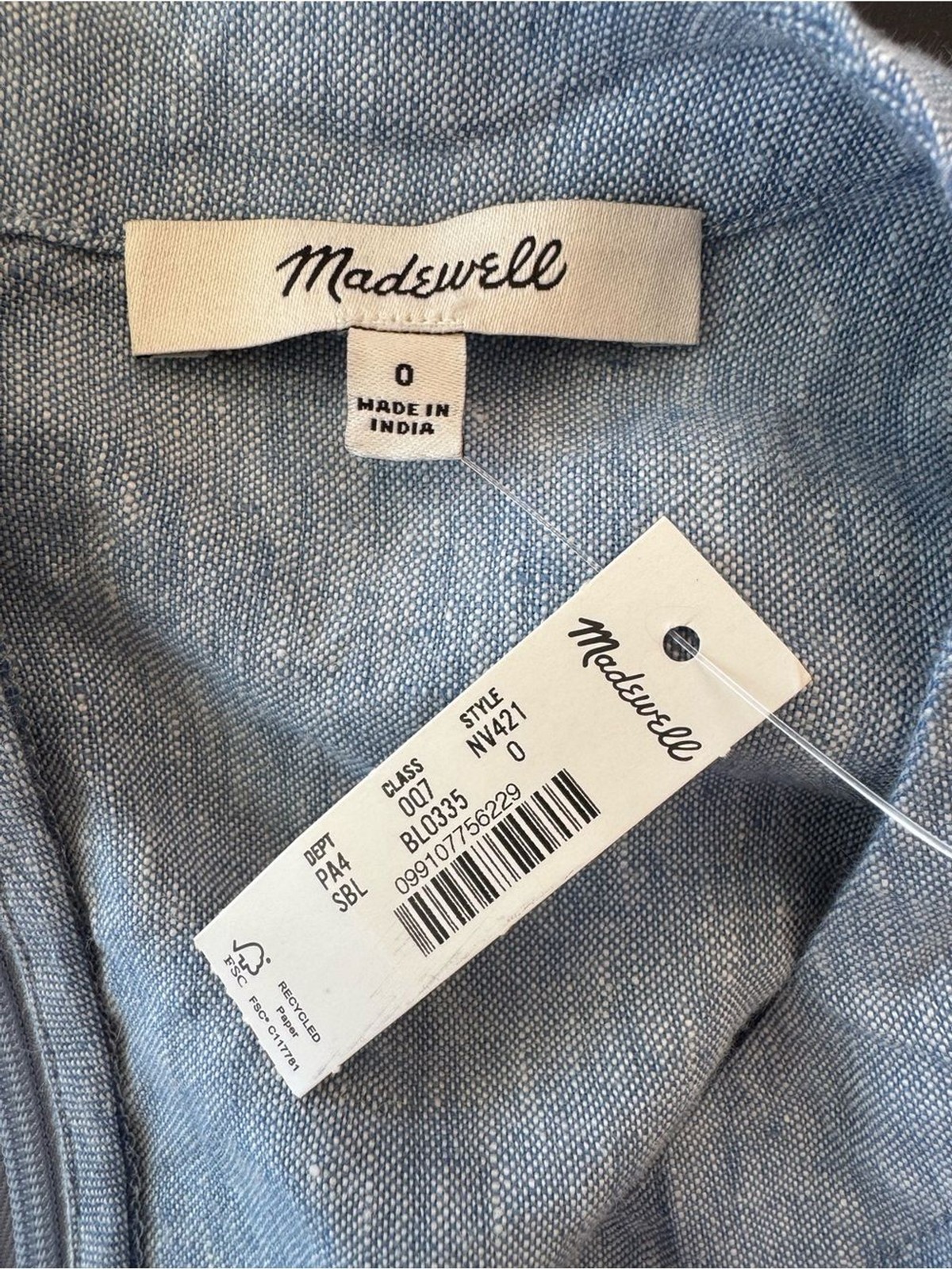 MADEWELL Splitneck Mini Dress in Sunfaded Blue – size 0