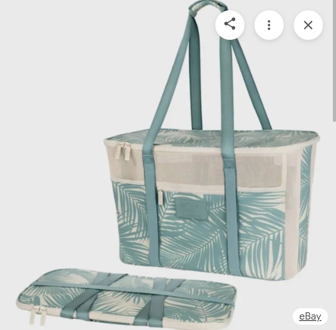 Aloha CleverMade Collapsible Mesh Paneled Beach Tote Green Beige Tropical Zip