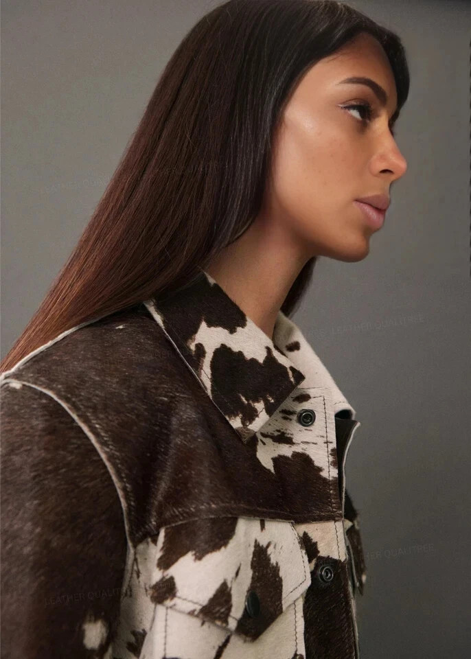 Genuine Cowhide Leather Jacket for Women | Natural Hair-On Cow Skin Fashion Coat