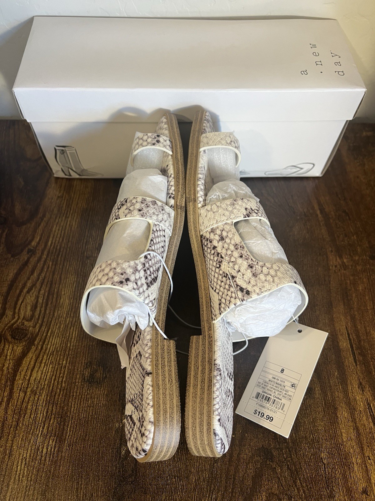 A New Day Women’s Snake Print Strappy Slip-On Slide Sandals Beige/Black 8