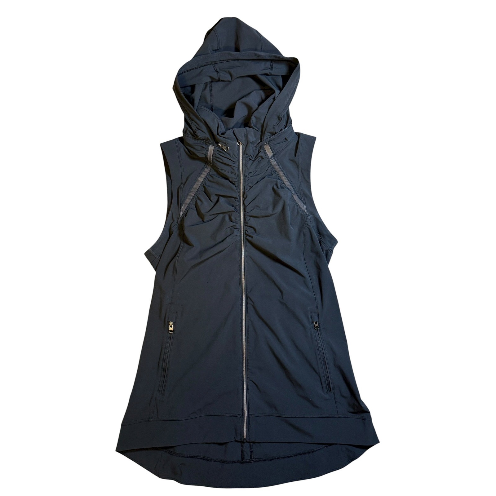 Lululemon Go The Distance Vest Black Running Hooded Cinched Back Sz 6