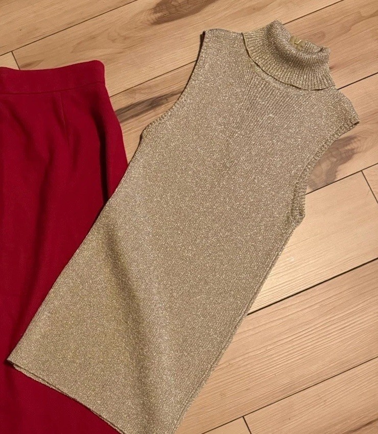 Vtg Saks Fifth Avenue Potpourri Women’s Top Sleeveless Gold Retro Sparkle 70s