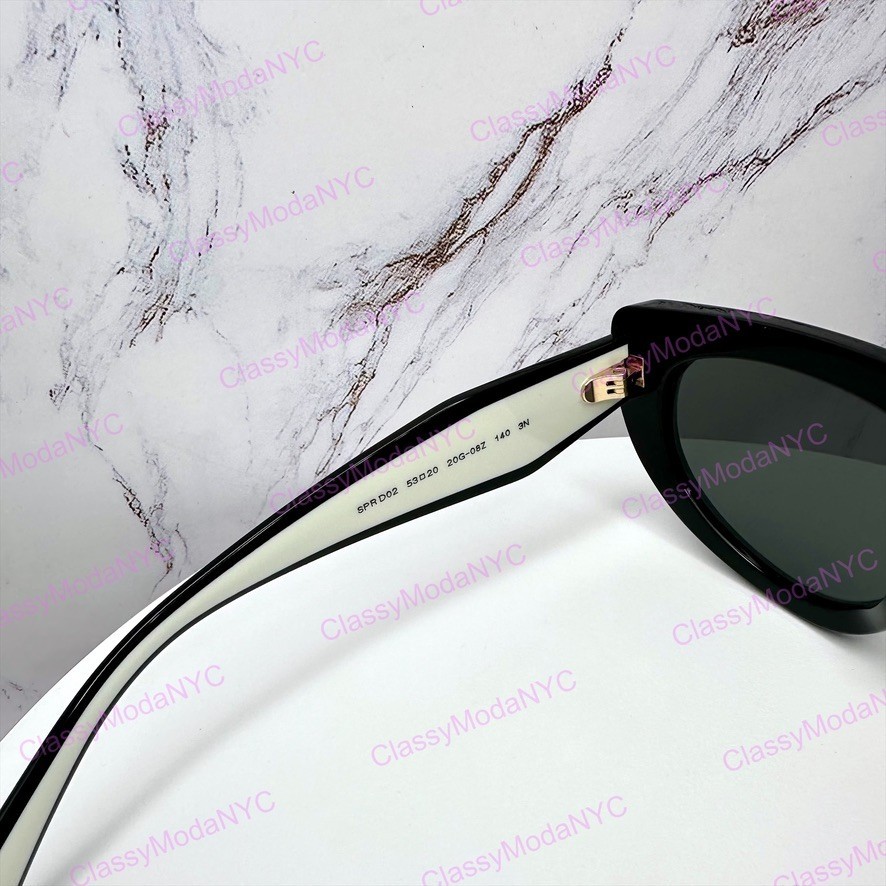 PRADA Sunglasses New Black White Gold Symbole Cat Eye Womens w/ Box & Case
