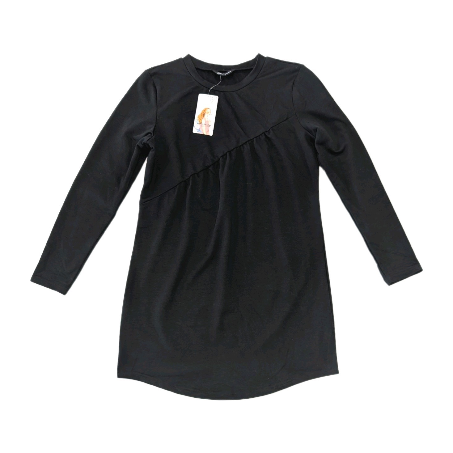 Pretty Garden Brand Womens Black Long Sleeve Diagonal Seam casual Mini Dress Sm