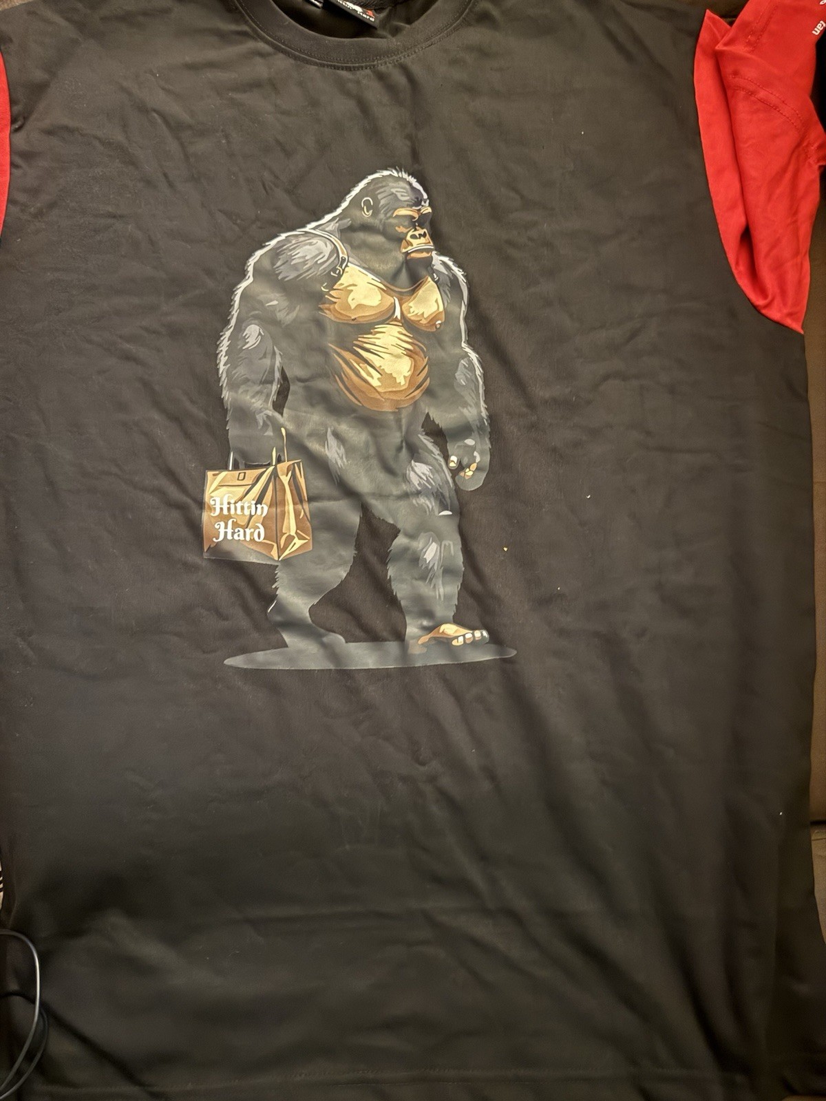 Men’s Black Fleece Sweat Shorts M Gorilla Graphic, Elastic Drawstring Waist