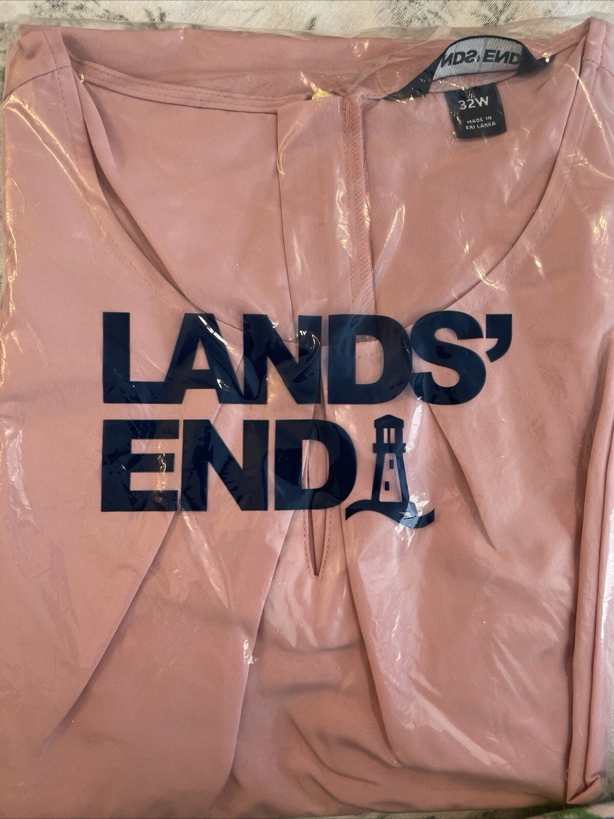 LANDS’ END Plus 32W Pink Short Sleeve Keyhole Blouse with Gold Back Zipper NWT