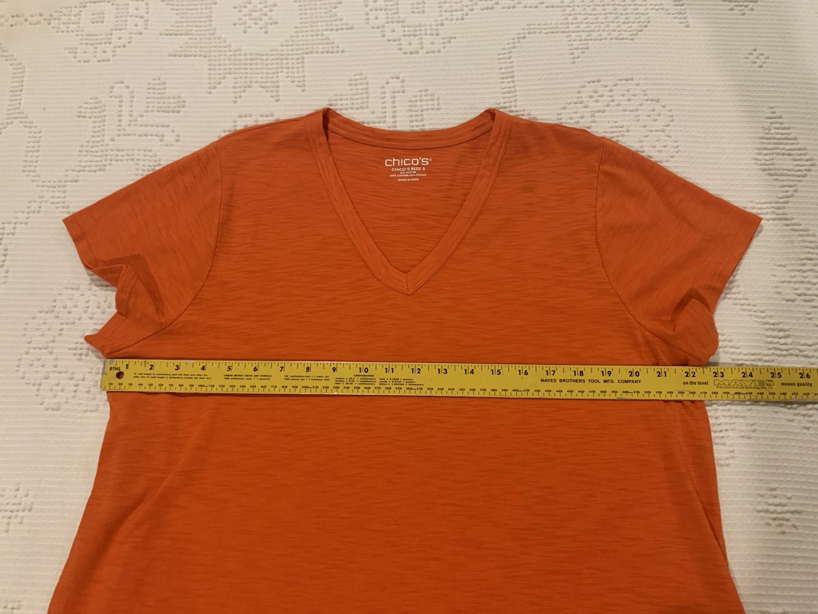 Chico’s Top Cotton Modal Slub V Neck Cap Sleeve Tee T-Shirt NWT $45 Blood Orange