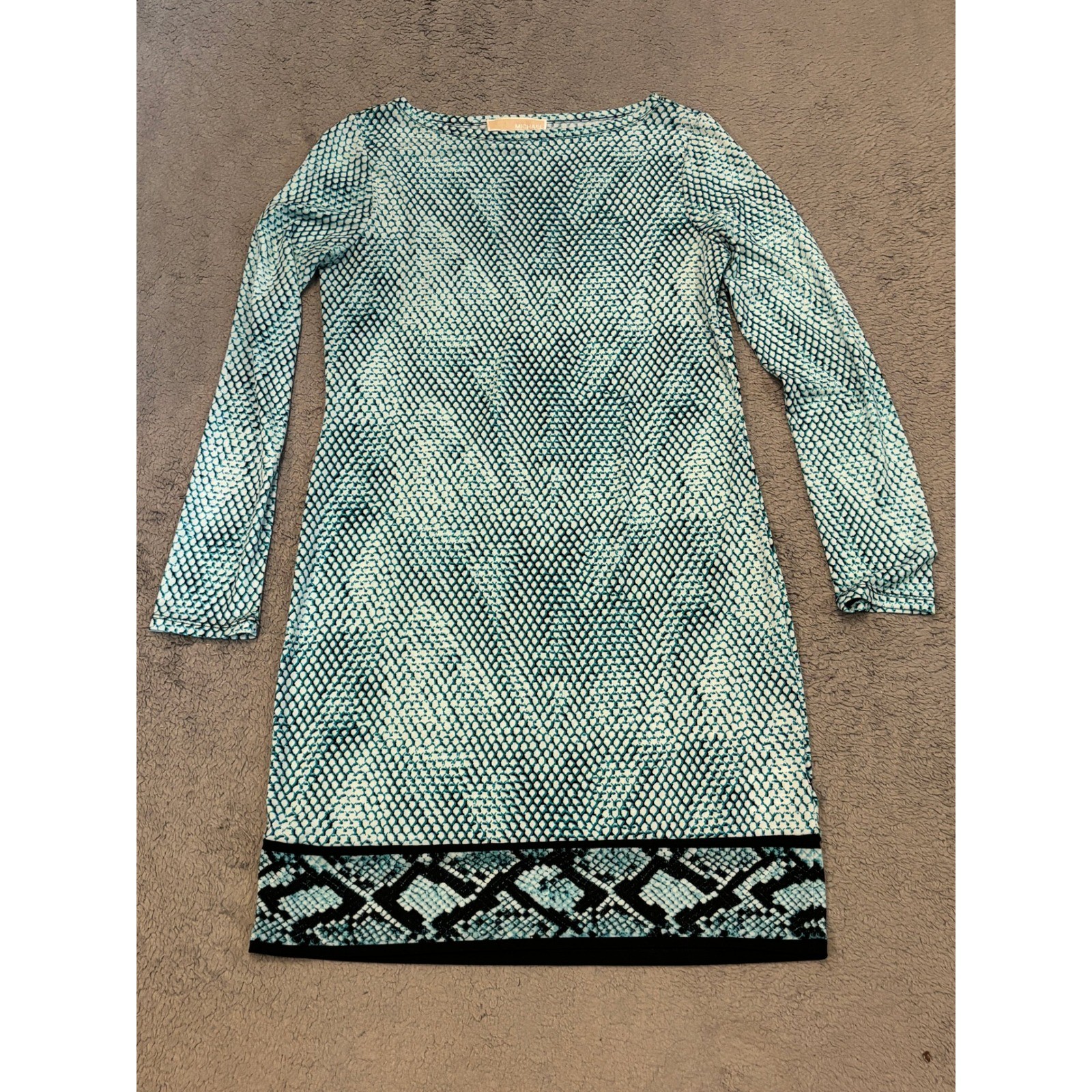 Michael Michael Kors Teal Snakeskin Print Long Sleeve Sheath Dress Small