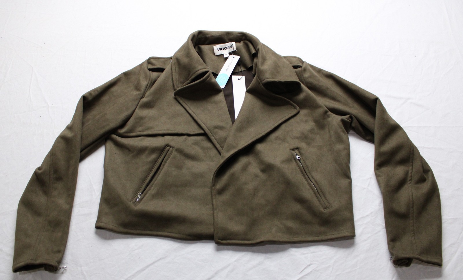 Vigoss Women’s Faux Suede Solid Unlined Moto Jacket BL1 Olive Medium NWT
